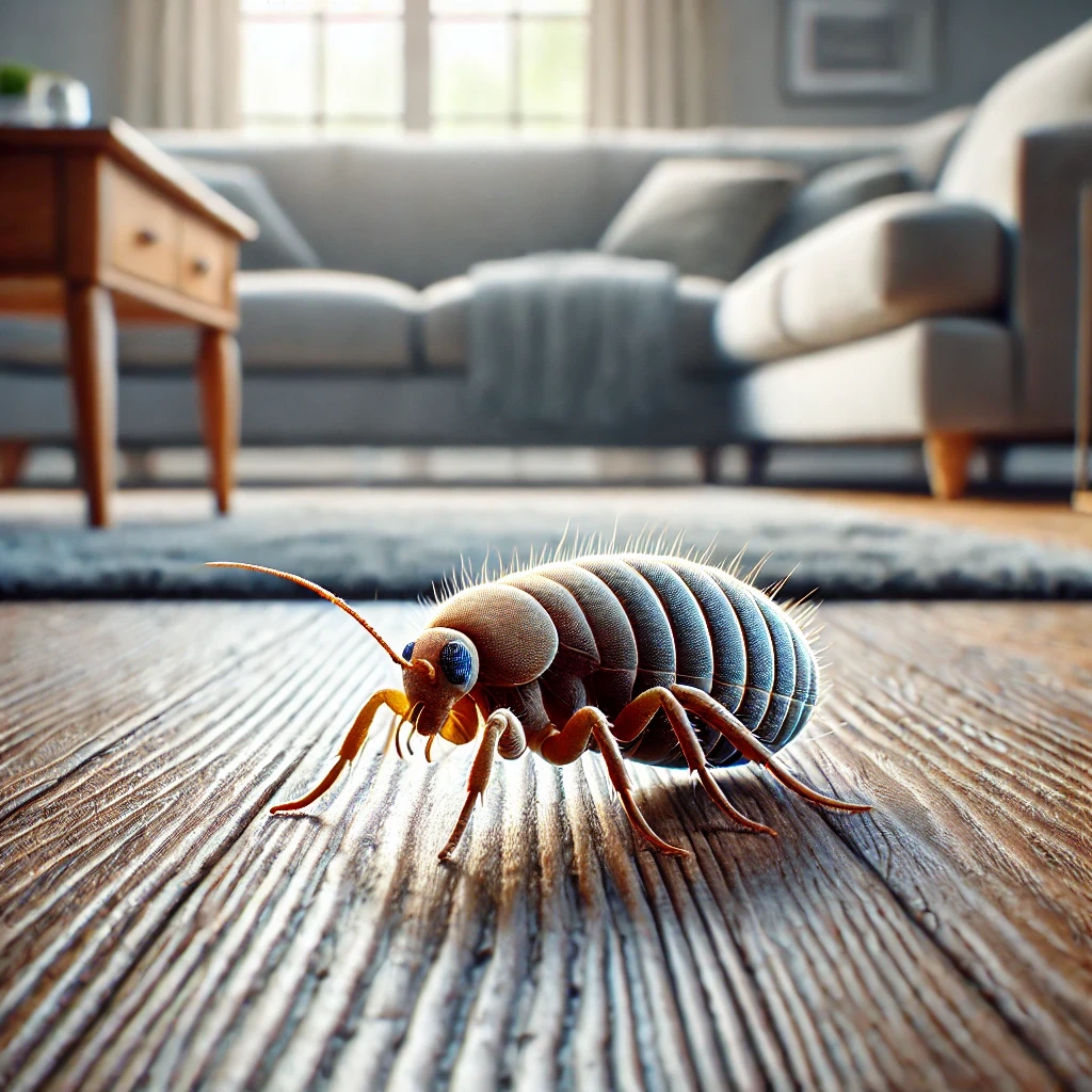 a flea stands in a living room