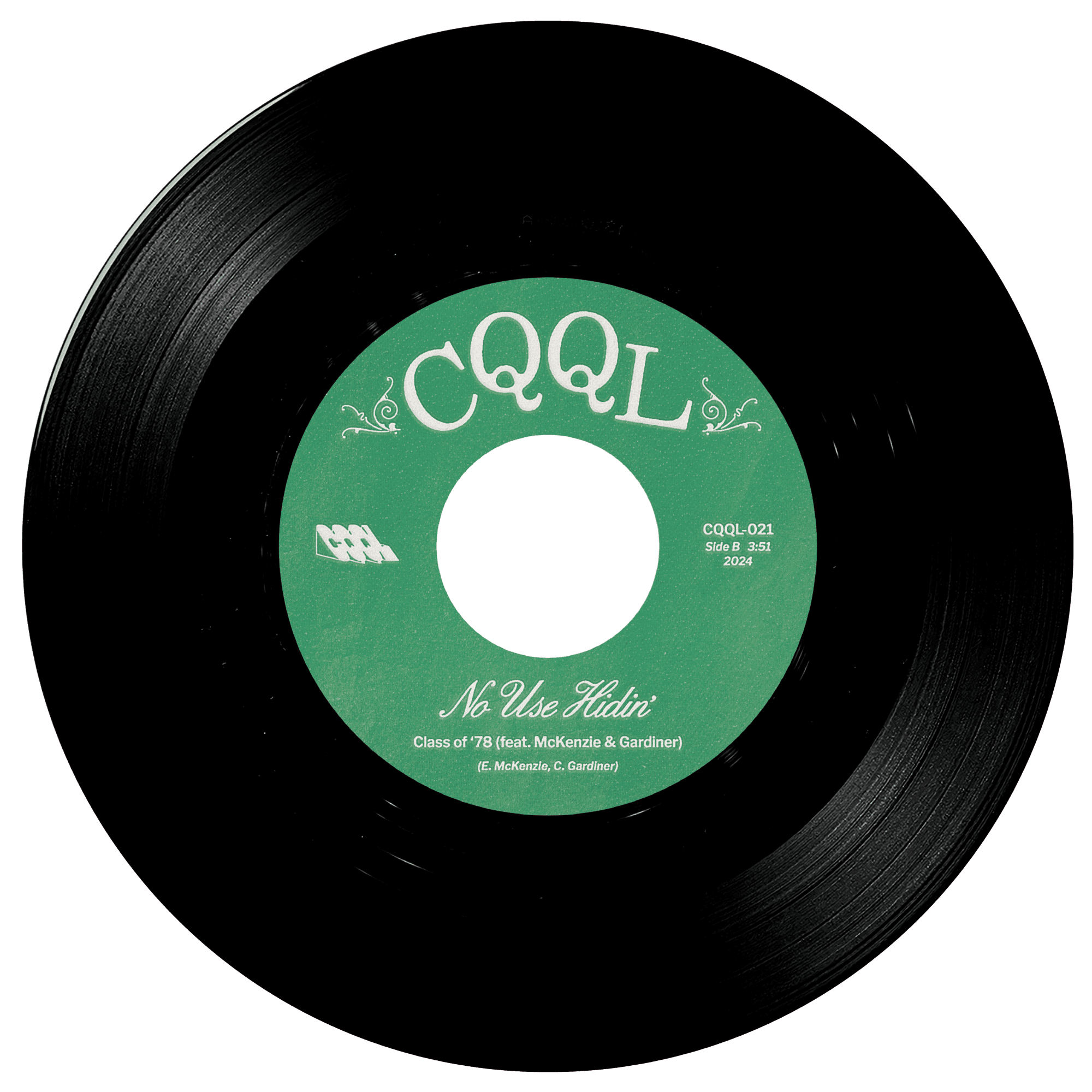 Vinyl record with a green label featuring 'CQQL' on a white background