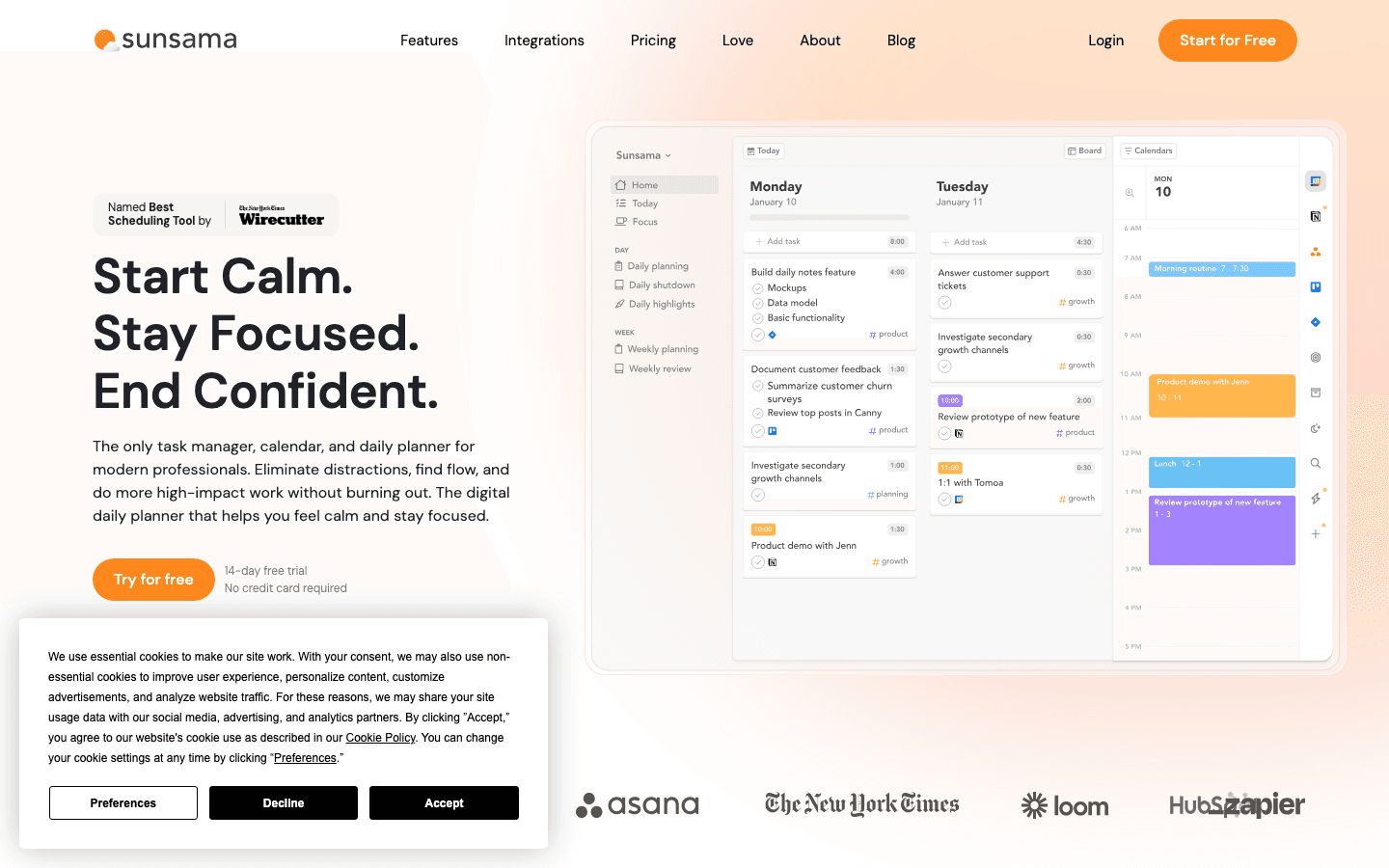 Sunsama daily planning and AI calendar app