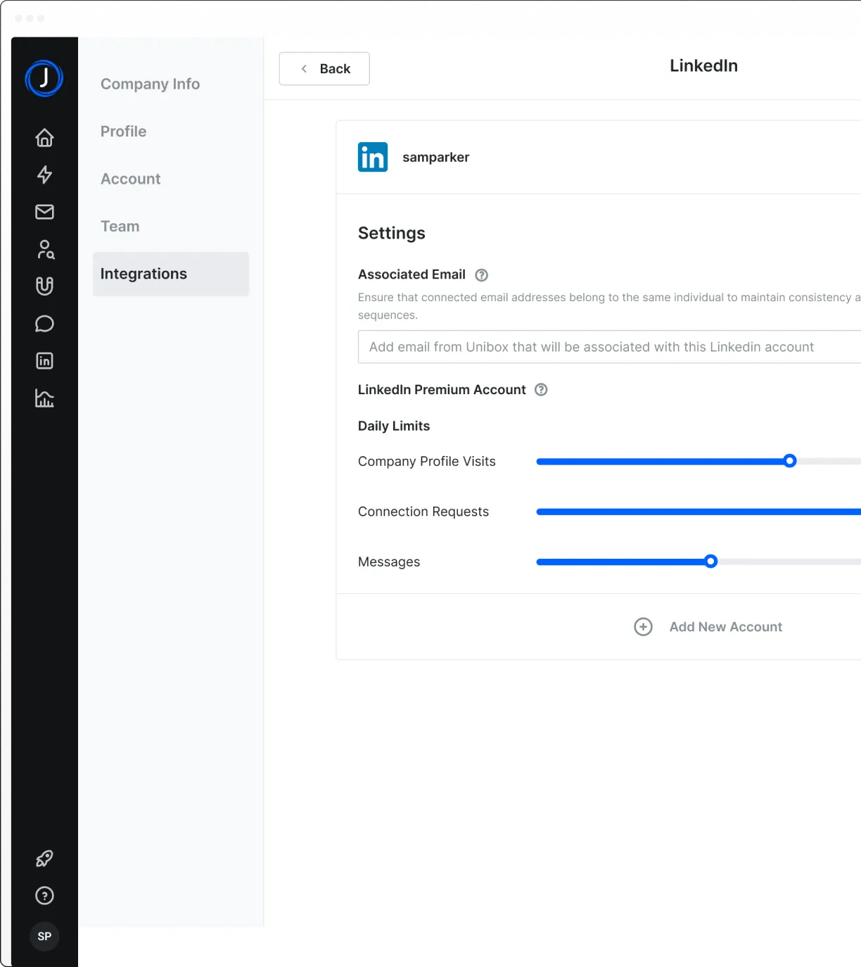 LinkedIn automation software with daily outreach limits and settings.