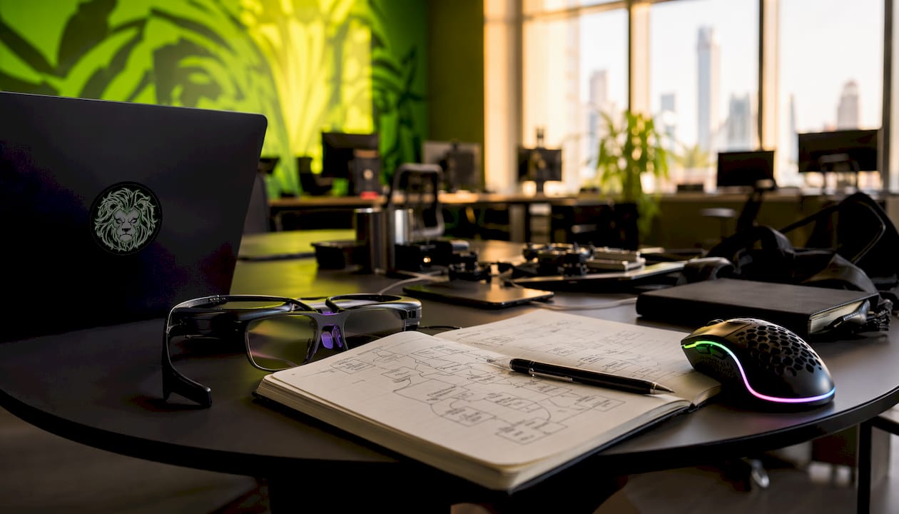 Enterprise office showing AI workflow tech devices