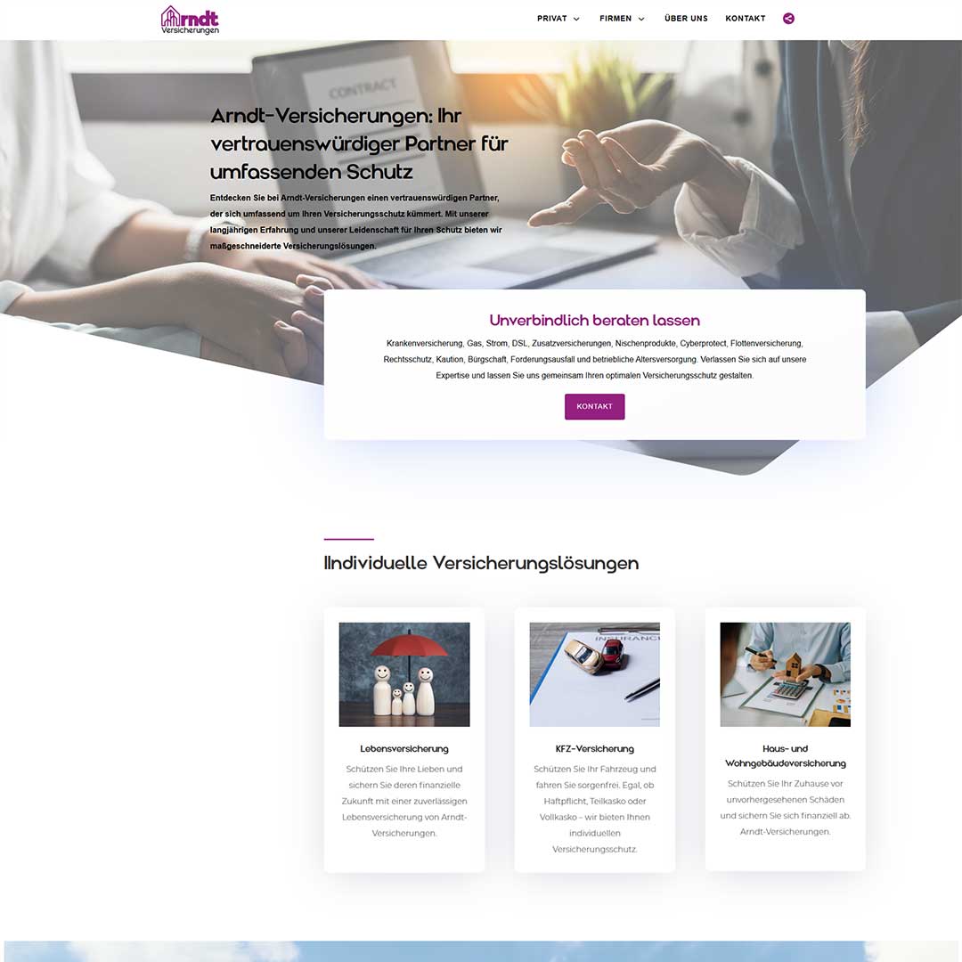 Ein bild von der Webseite www.arndt-versicherungen.de