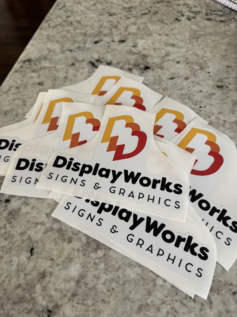 Custom printed decals and stickers produced by DisplayWorks Signs & Graphics in Calgary.
