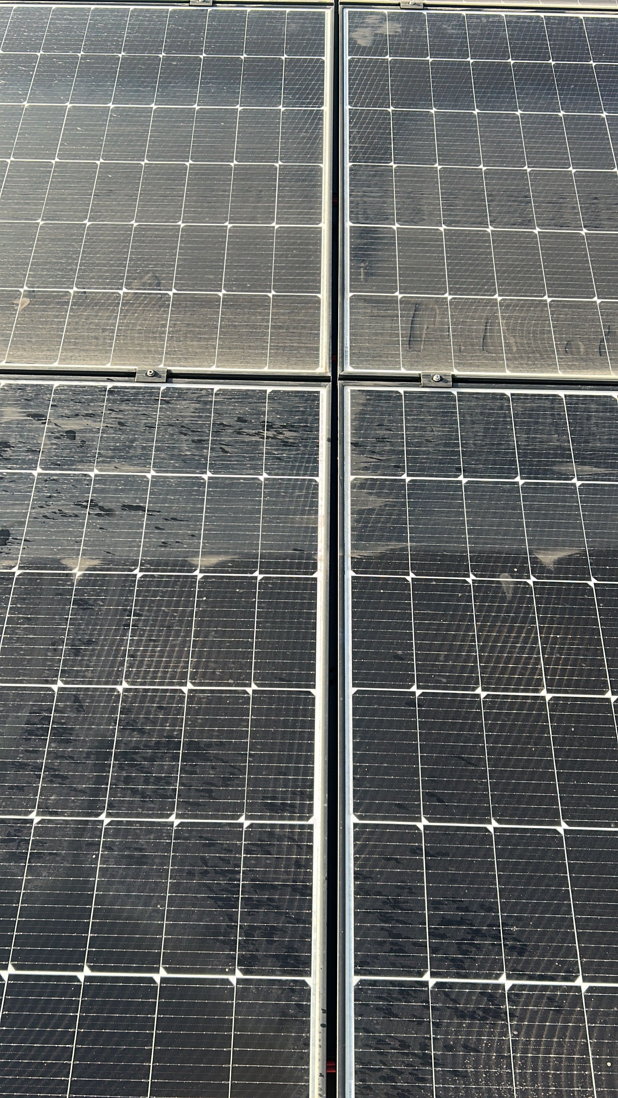 Particule industriale depuse pe panourile solare in parc fotovoltaic