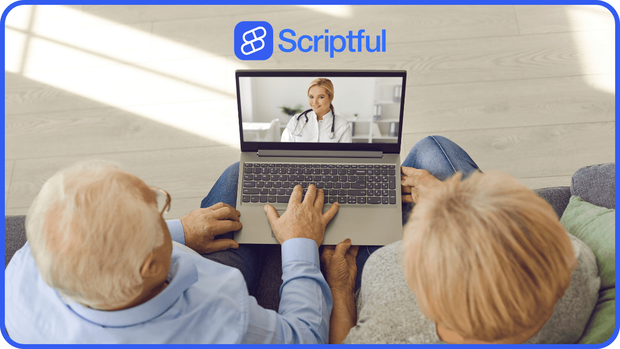 old couples video calling a doctor on laptop
