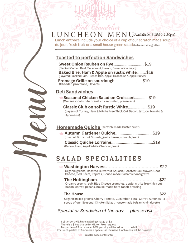 The Pink Chandelier 6-course Christmas Tea Menu