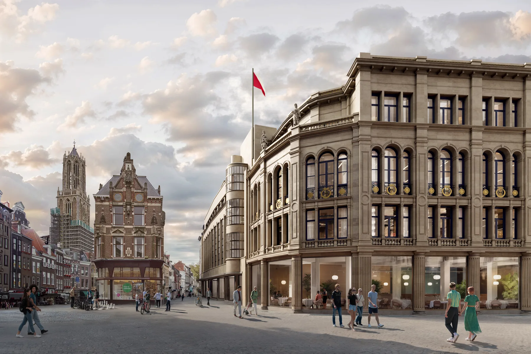 Detail of new facade element meeting historic brickwork — heritage restoration
