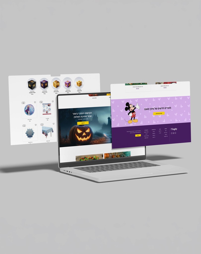 E-commerce website mockup showing homepage and category page screens