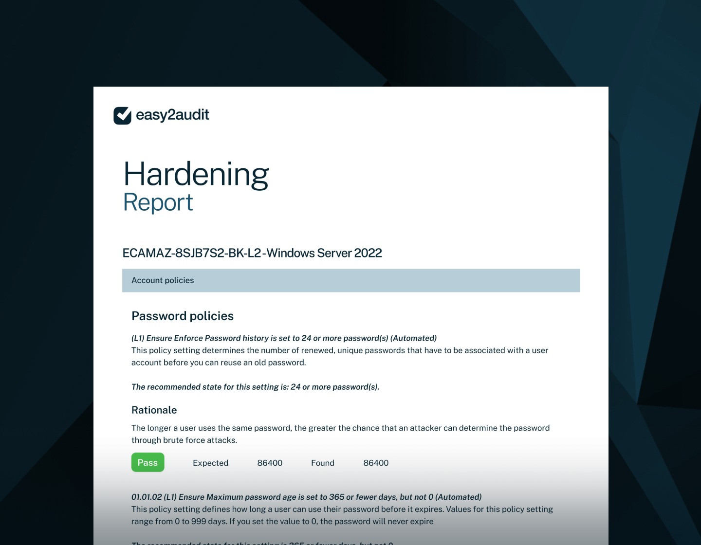 System configuration report that focuses on hardening and decreases chances of being successfully attacked by cybercriminals.