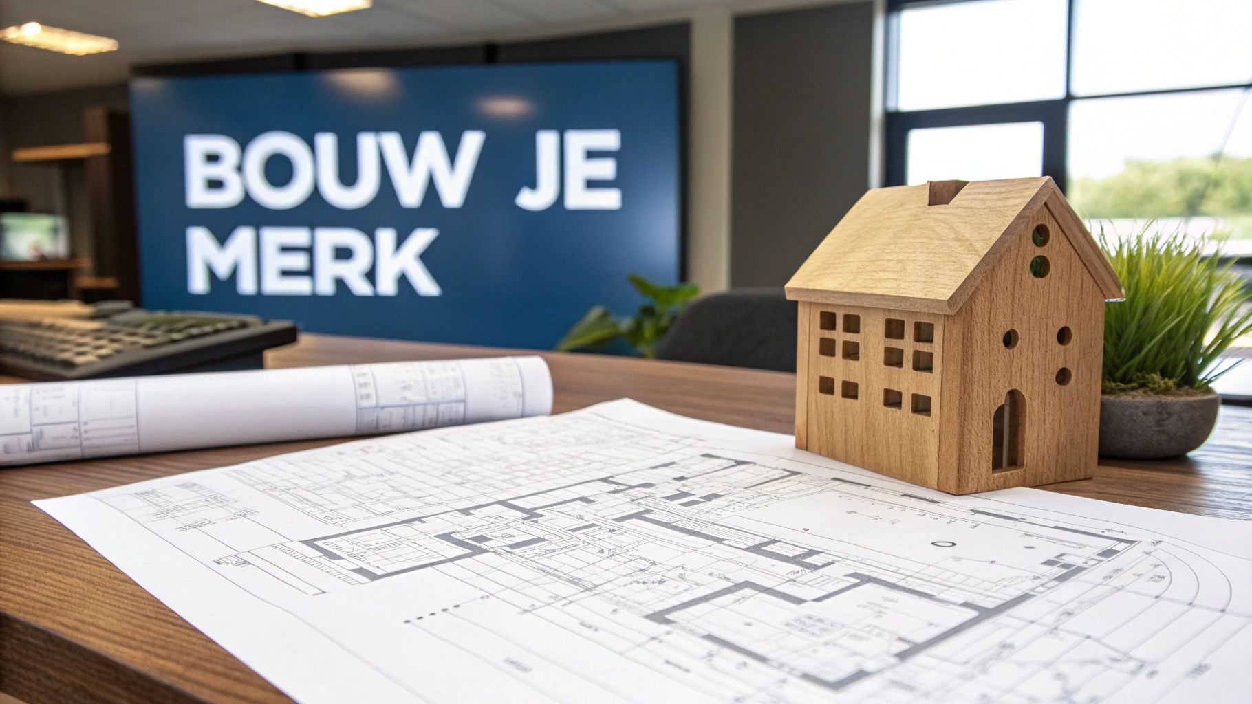 Vier gekleurde houten blokken die de bouwstenen van een merk symboliseren
