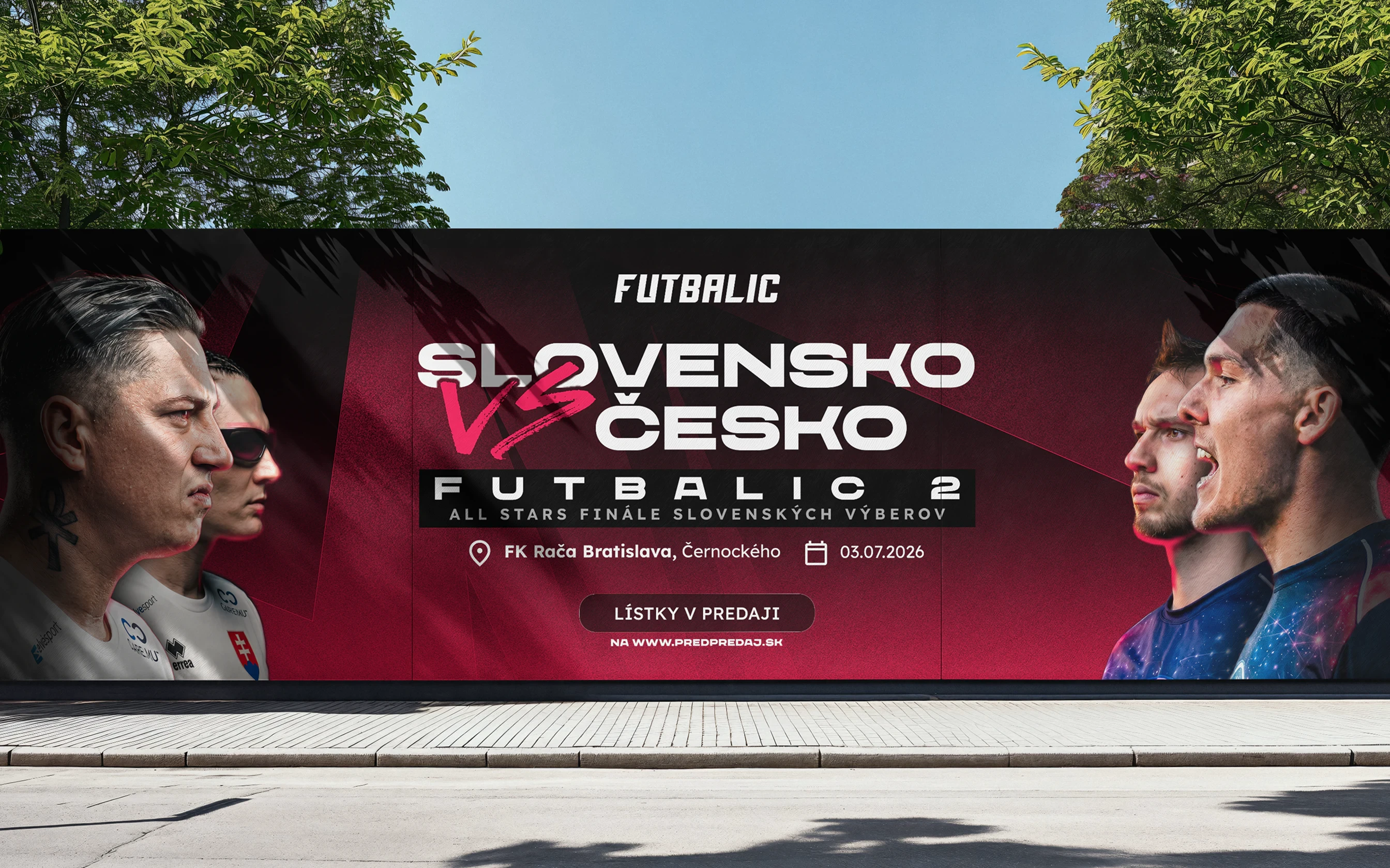 Futbalic Slovakia vs Czechia promotional billboard mockup near a road.