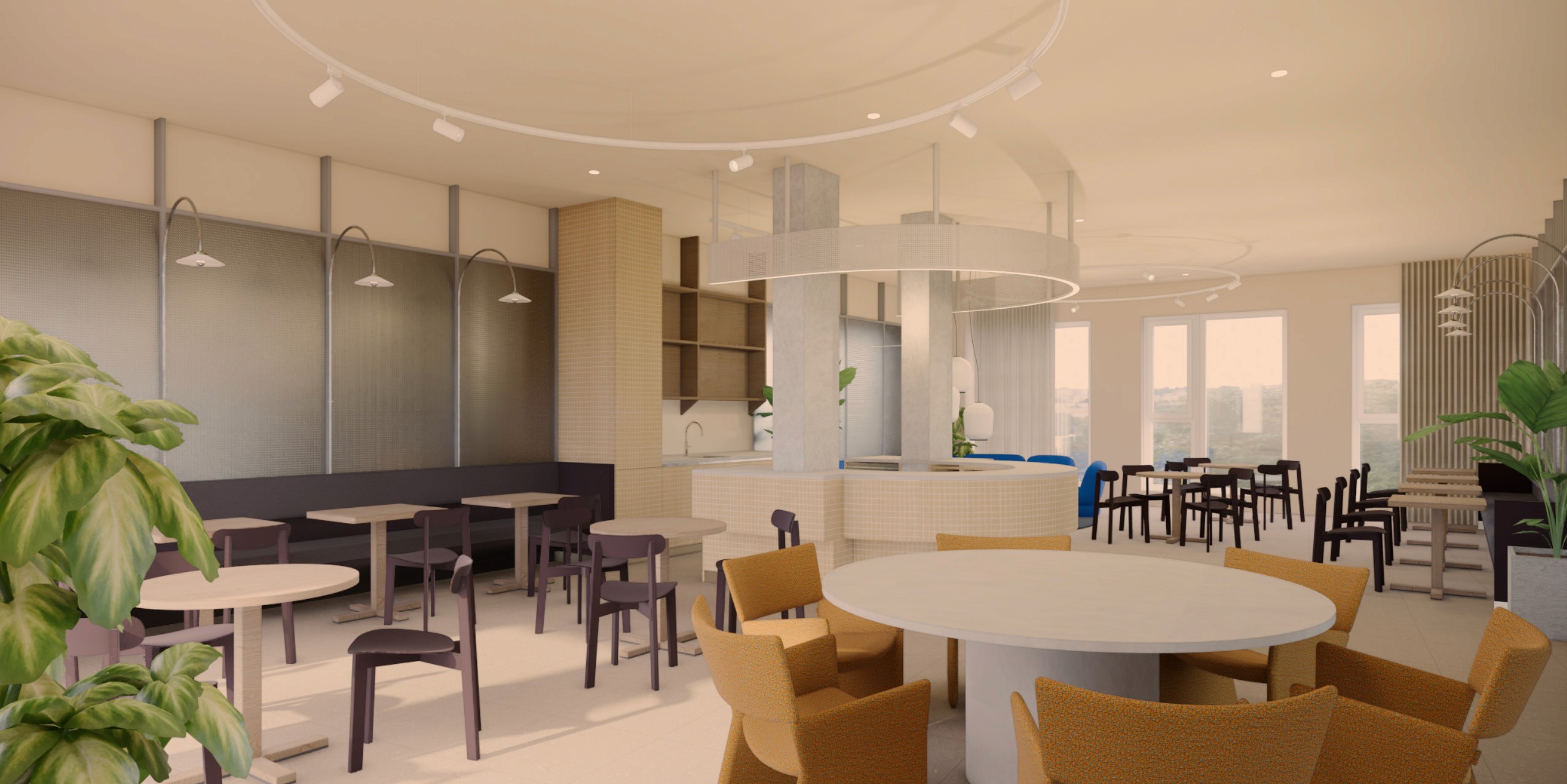 Moderne Arbeitswelt mit offenen Büroflächen, flexiblen Nutzungskonzepten und integrierten Kommunikationszonen