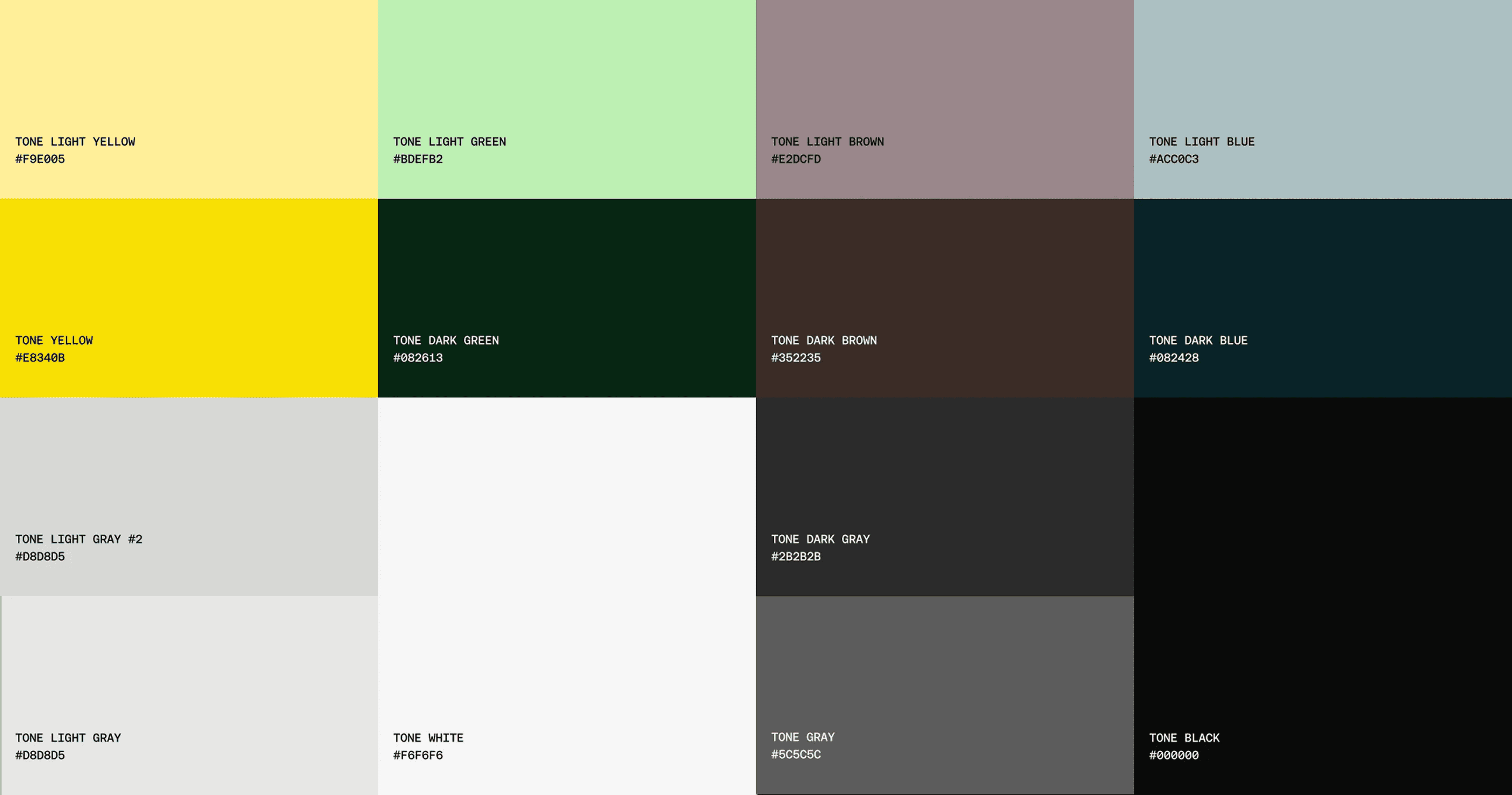 Color pallete designed strategically for Tone Inc.
