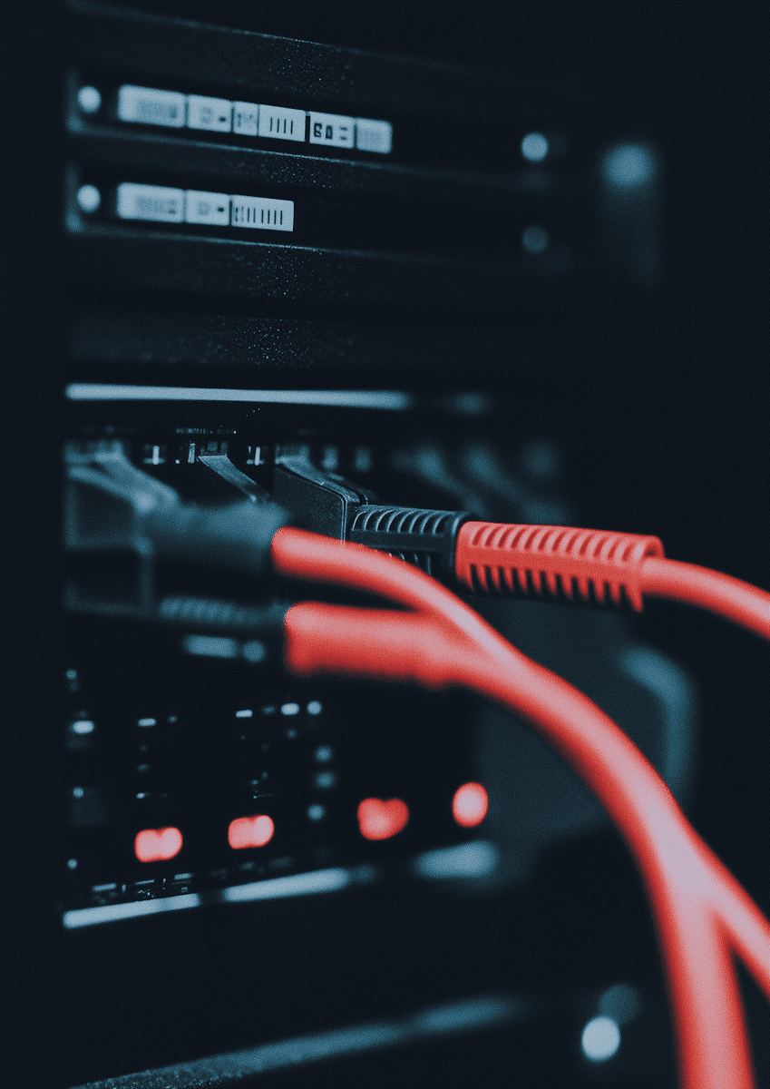 A close-up view of a server rack.