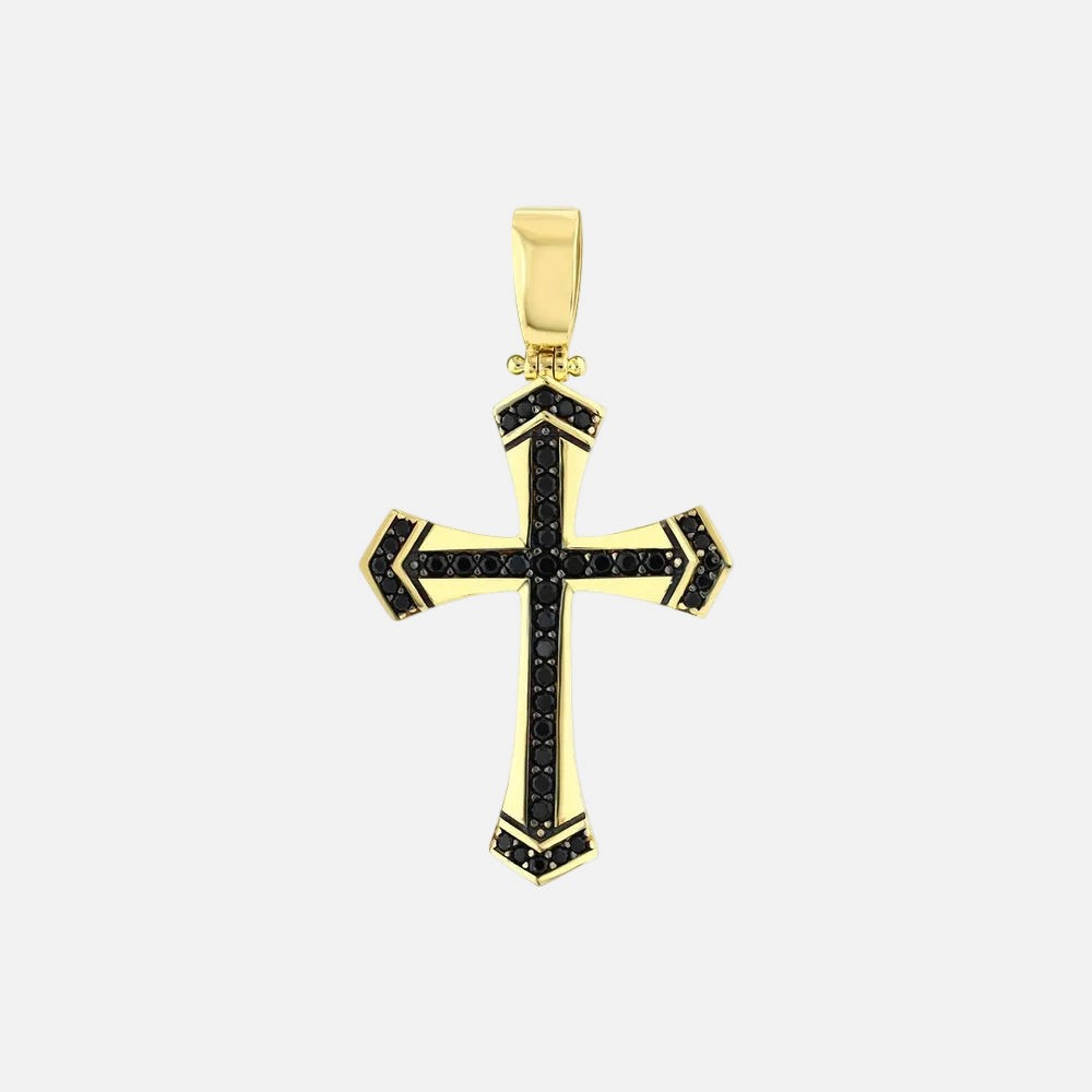 Assos Pırlanta 14 Ayar Altın Siyah Taşlı Erkek Haç Kolye Ucu