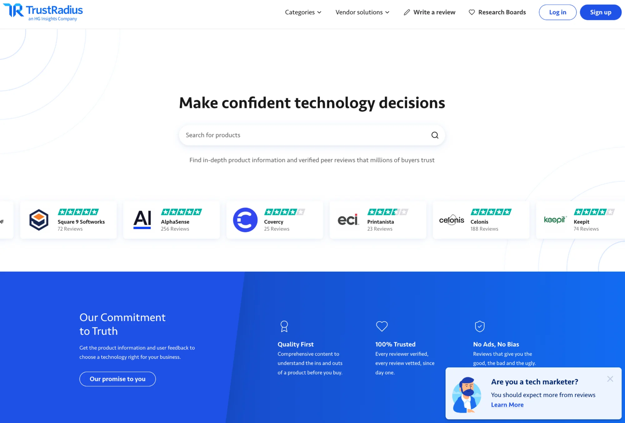 TrustRadius homepage: B2B buyer intent data from software reviews