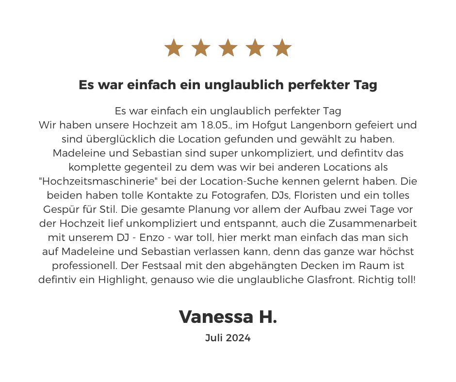 Testimonial Kundenbewertung Hofgut Langenborn