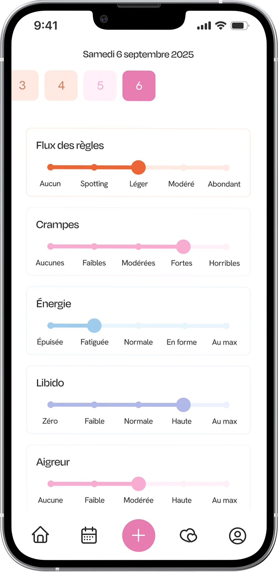 Suivi quotidien cycle menstruel simple et rapide