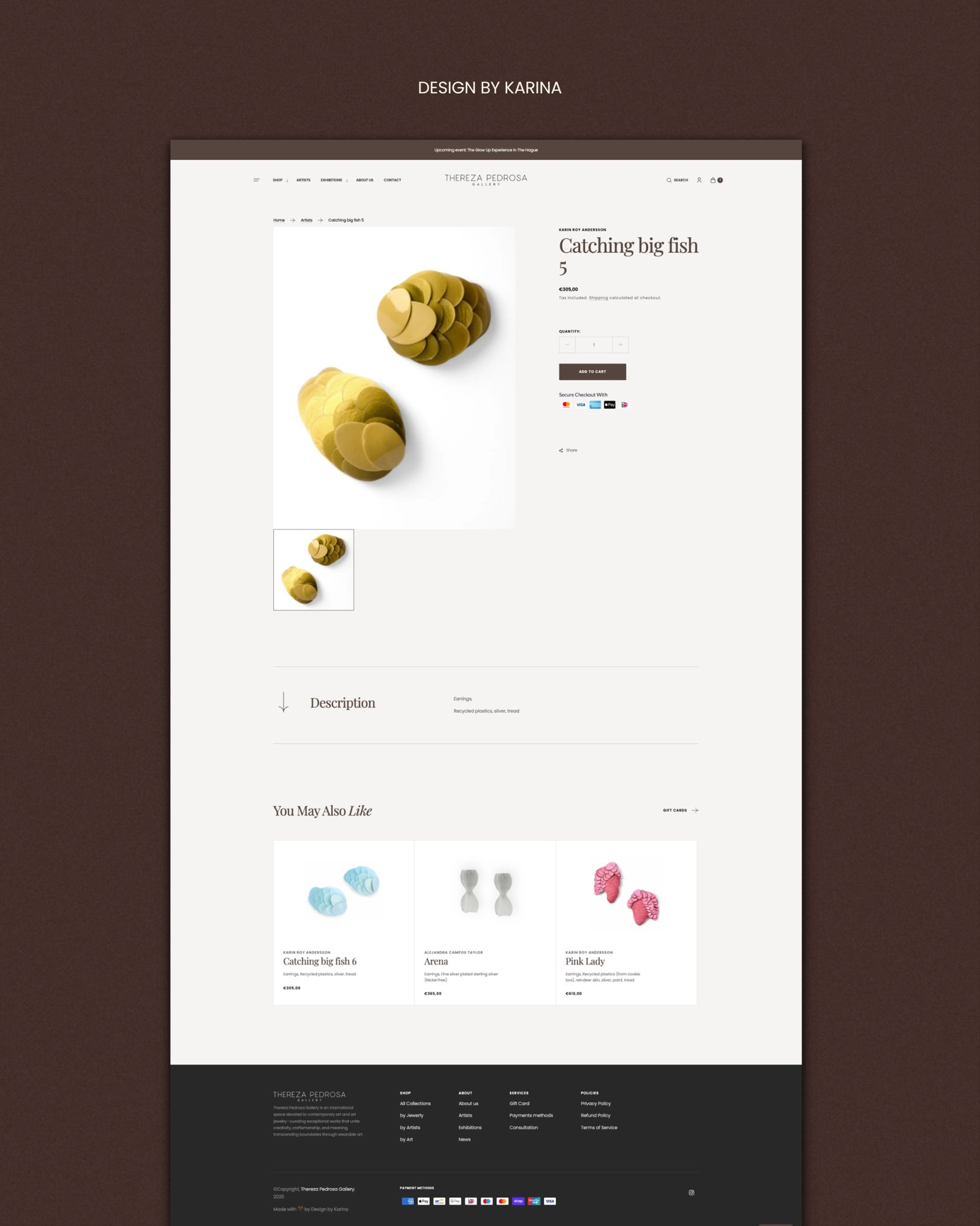 Thereza Pedrosa Gallery Shopify product page for a pair of gold earrings