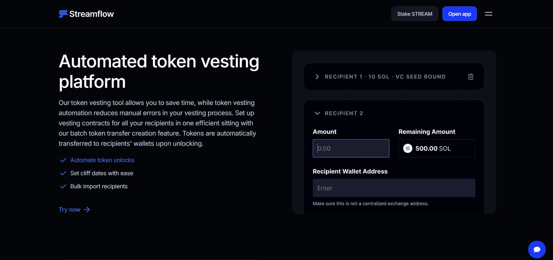 Streamflow Automated Token Vesting Platform