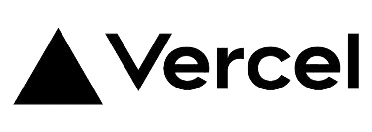 Vercel logo featuring a triangular design in black and gray, accompanied by the word "Vercel" in a modern font.