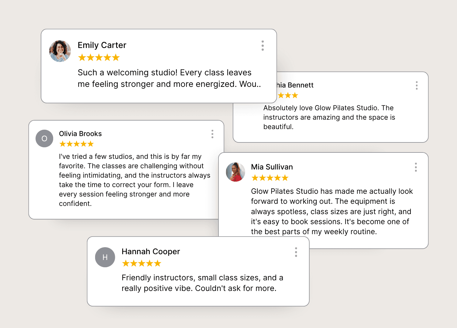 Client leaving a Google review on her phone moments after finishing an appointment at a boutique studio.