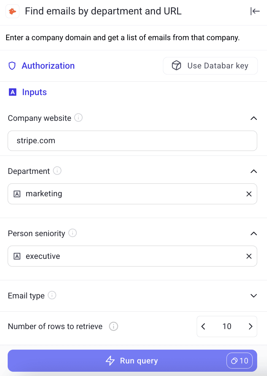 Hunter.io search parameter