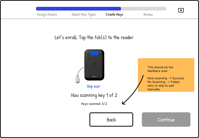 wireframe of creating a key screen