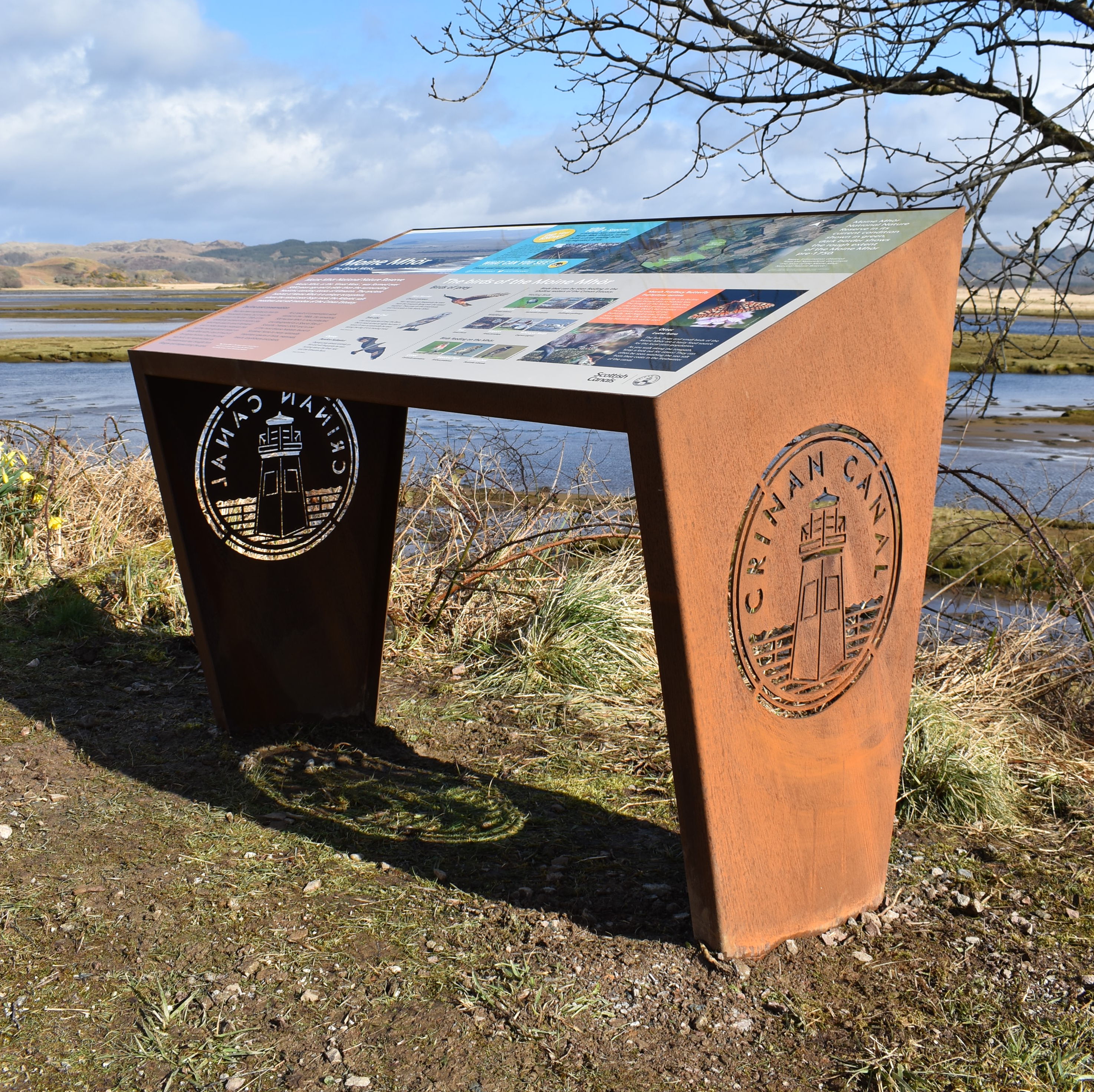 Wayfinding and interpretation sculptural corten lecturn displays