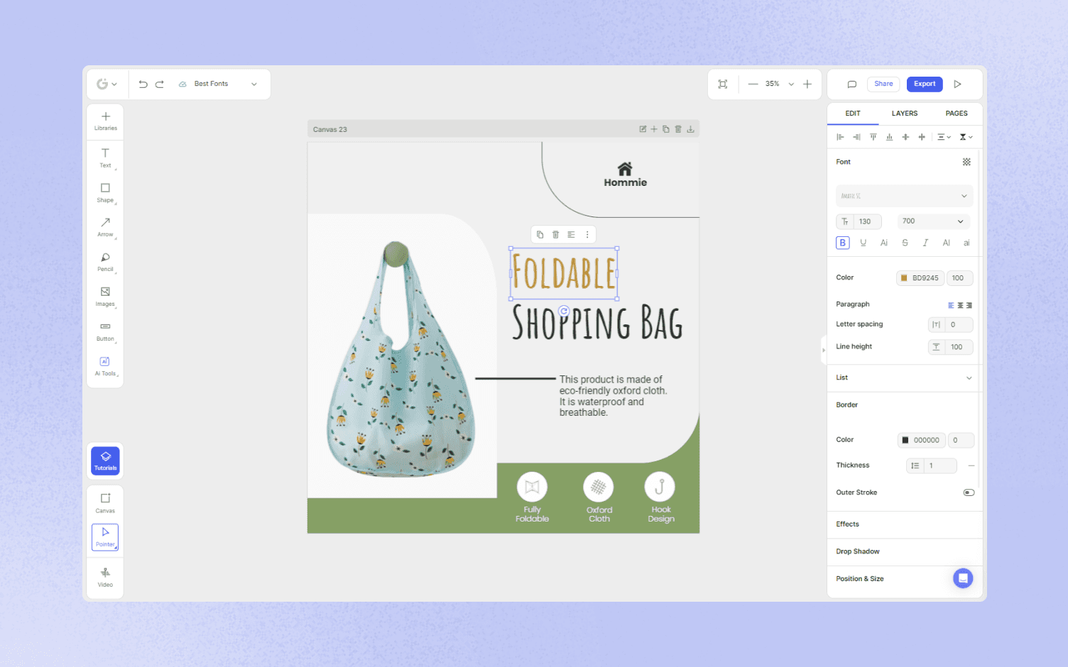 Glorify-app-amatic-sc-josefin-sans-foldable-shopping-bag-fonts