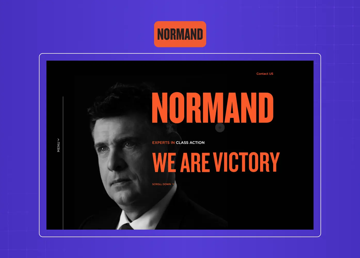 High-contrast homepage using bold typography and monochrome imagery to create a premium and authoritative feel.