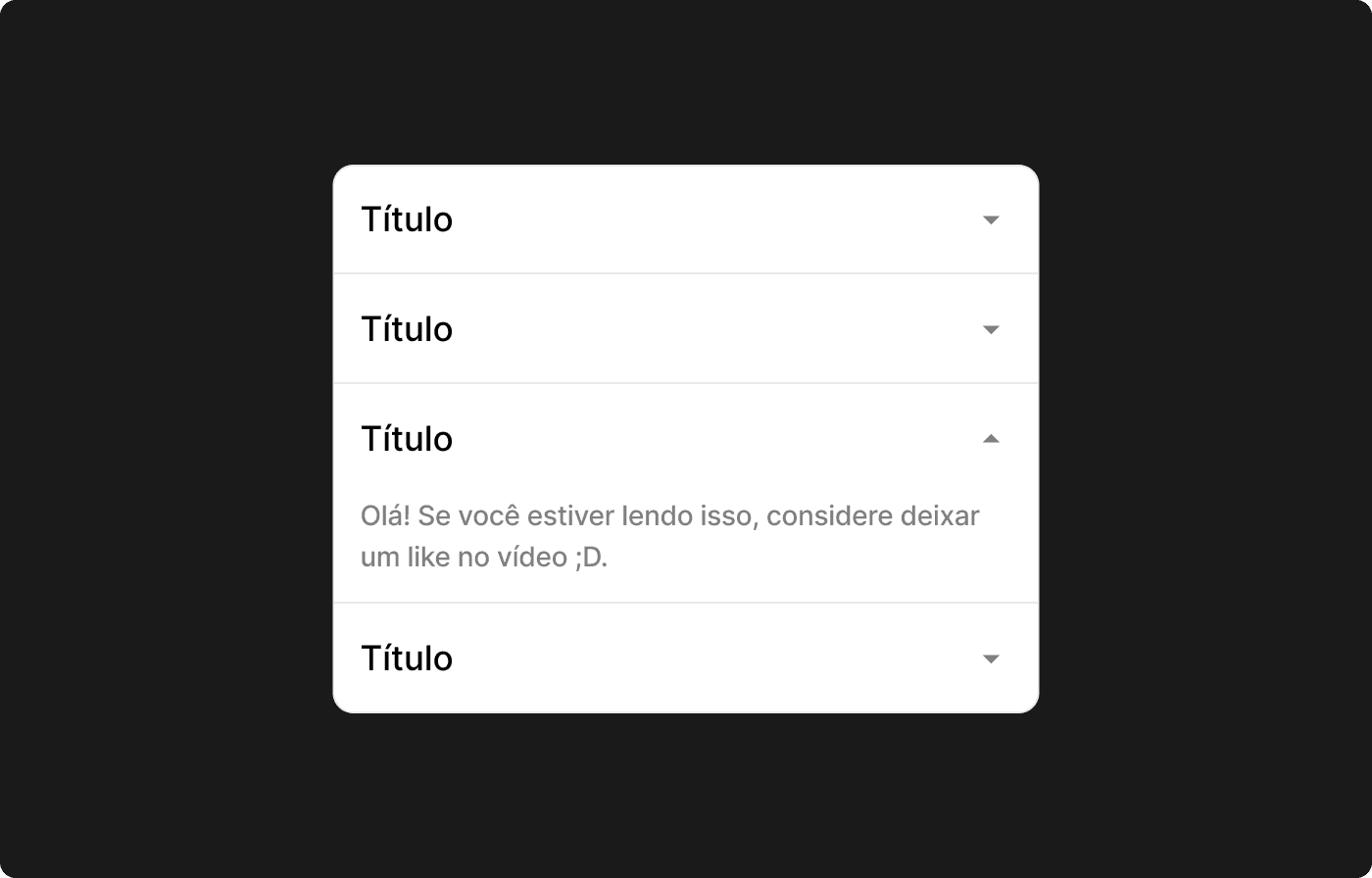 4 itens em uma lista, o terceiro está aberto e exibe um texto descritivo.