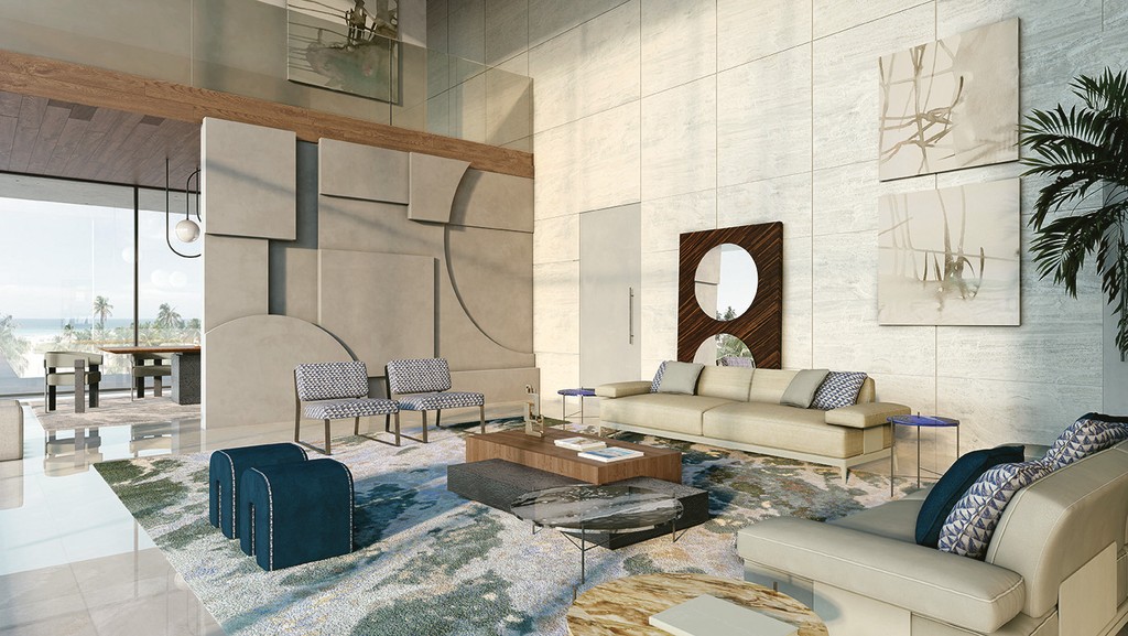 Elegant and bright living room in a seaside villa