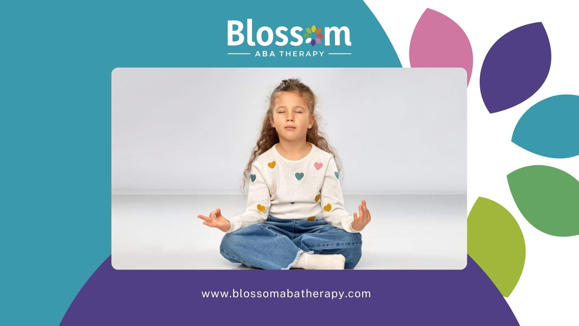 A girl with autism is sitting cross-legged on the floor, eyes closed in a meditative pose.