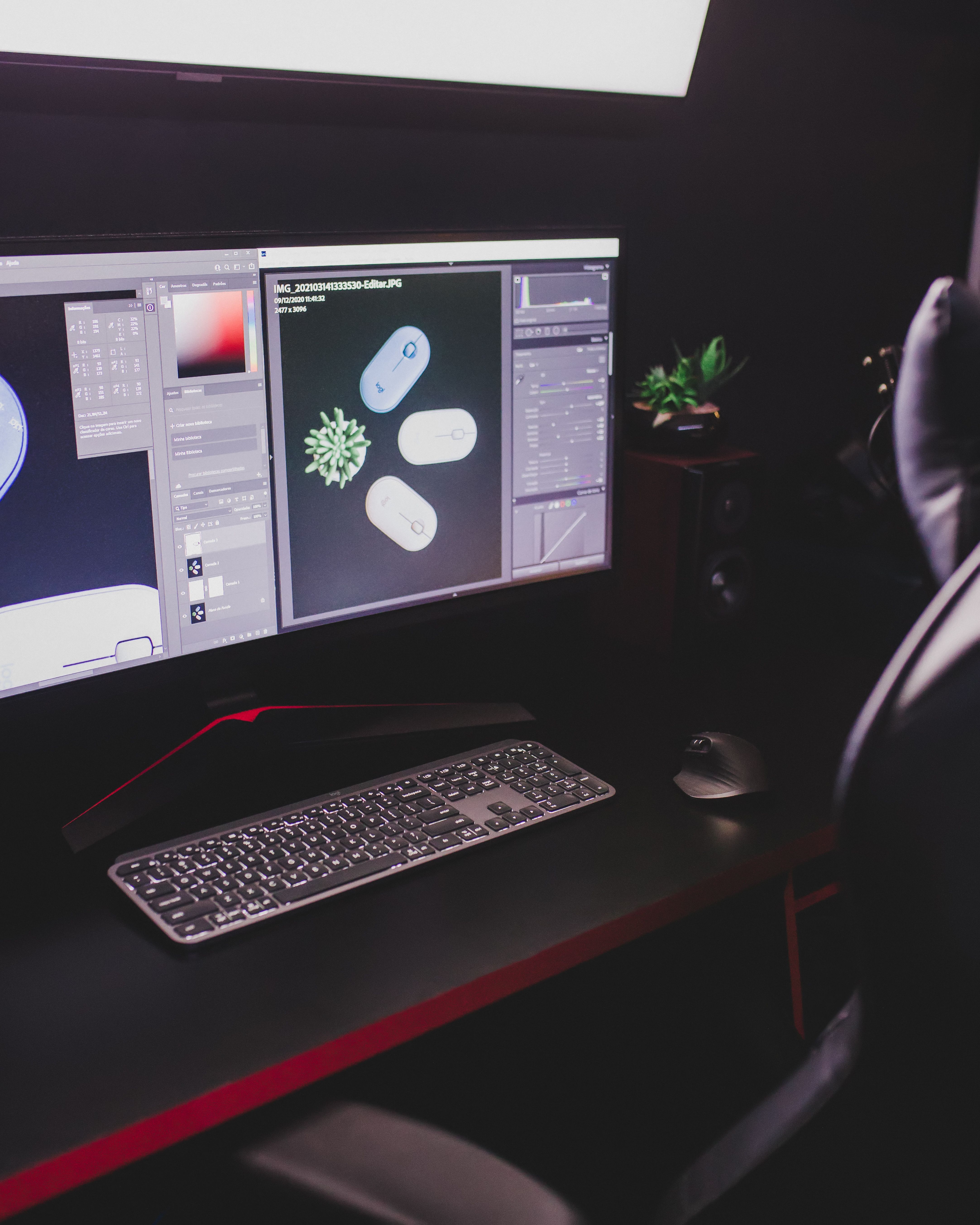 a-stylish-computer-desk-setup-featuring-dual-monitors,-keyboard,-mouse,-and-plan - matheus-bertelli (pexels)