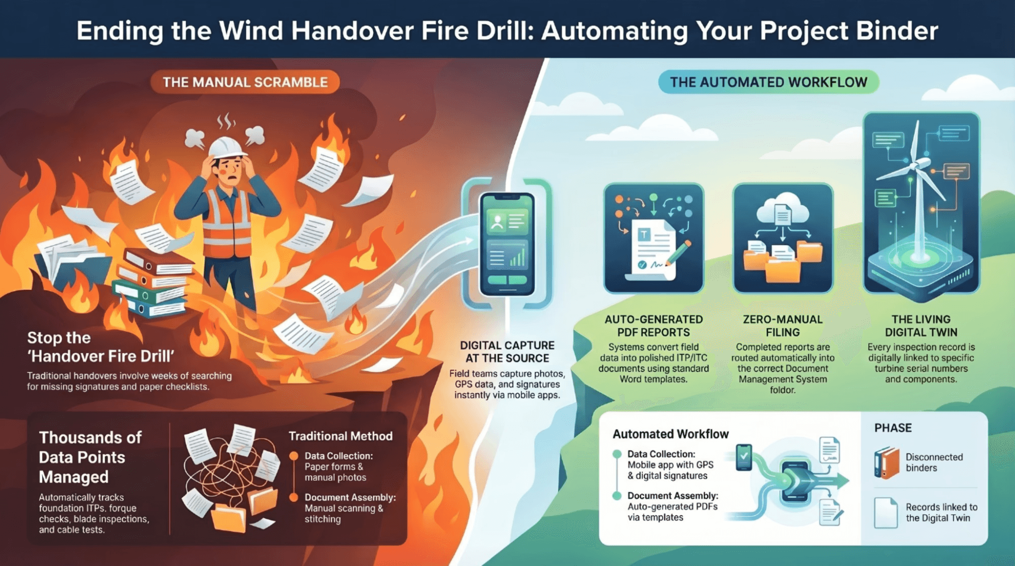 Stop Scrambling at Mechanical Completion. Your Wind Handover Binder Should Build Itself