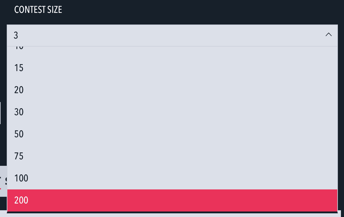 Contest Size: Set how many competitors you expect to join your contest
