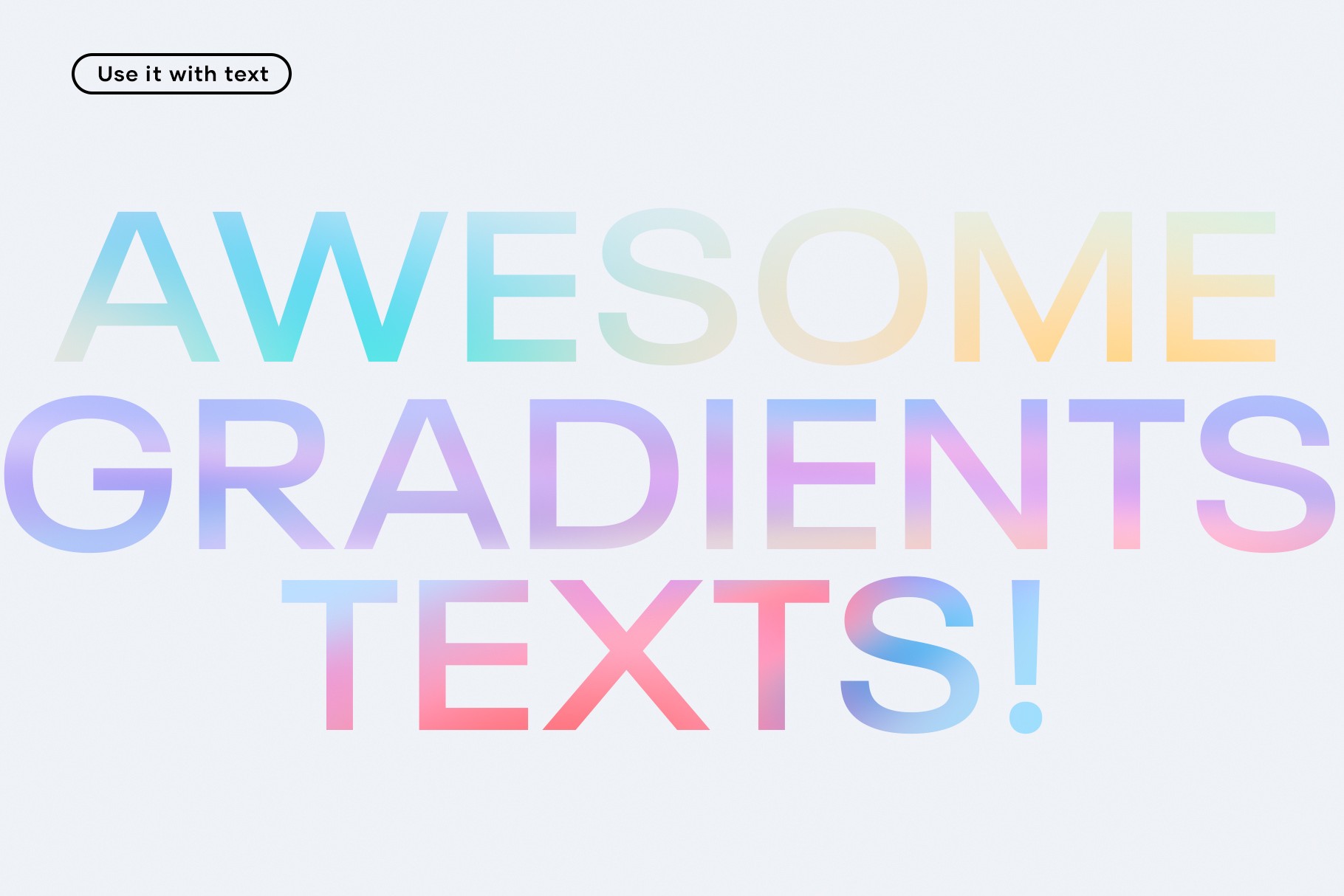 Typography example using the Translucent Gradient Pack, displaying pastel gradient-filled text.