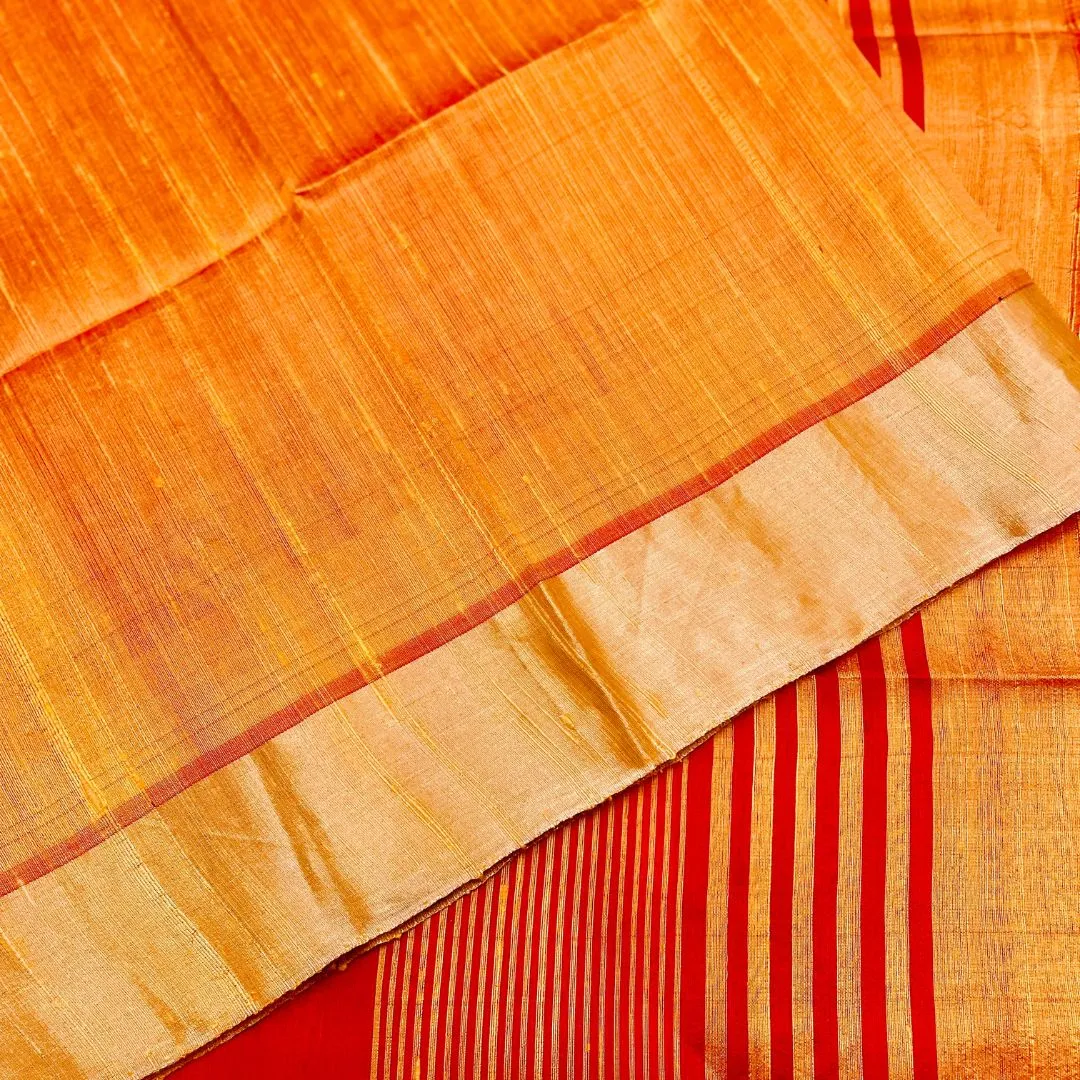 Gold Yellow Red Silk Cotton Saree