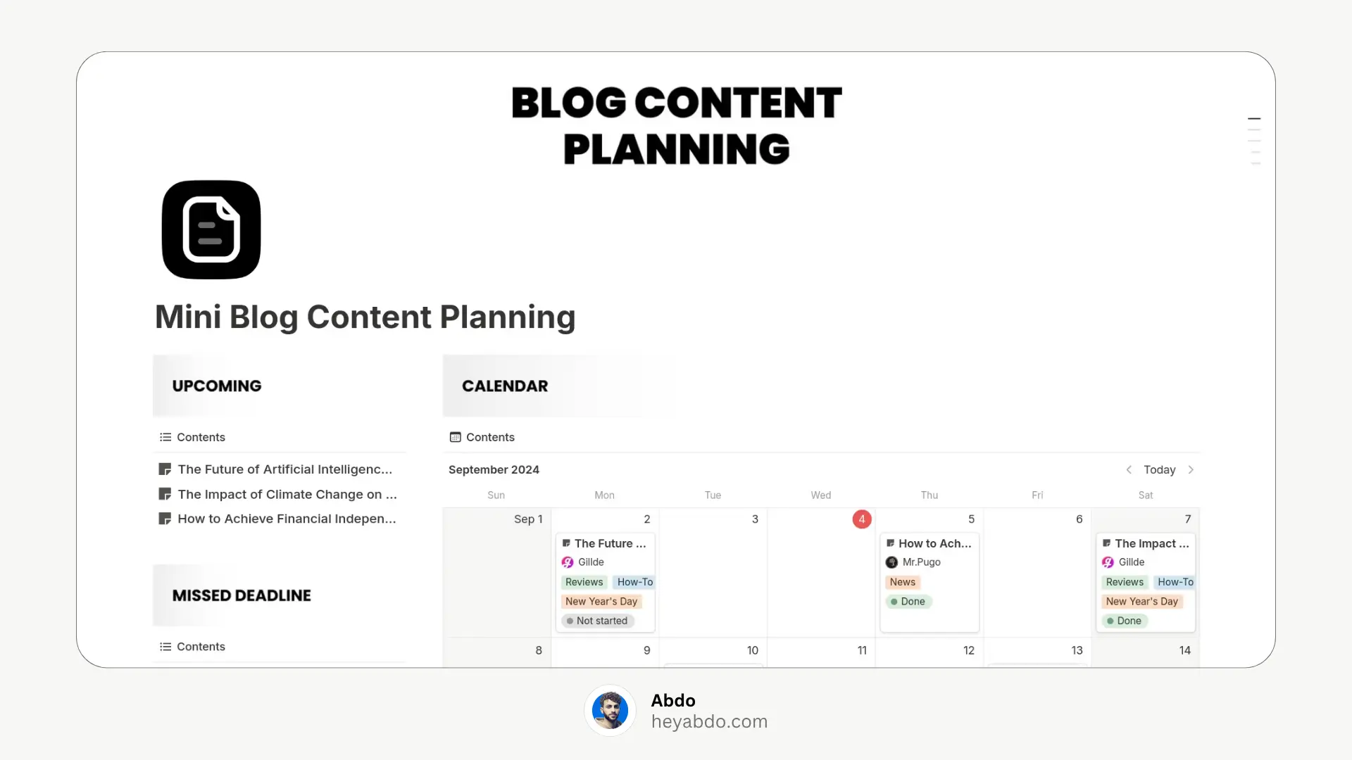 Notion Blog Content Planning Calendar