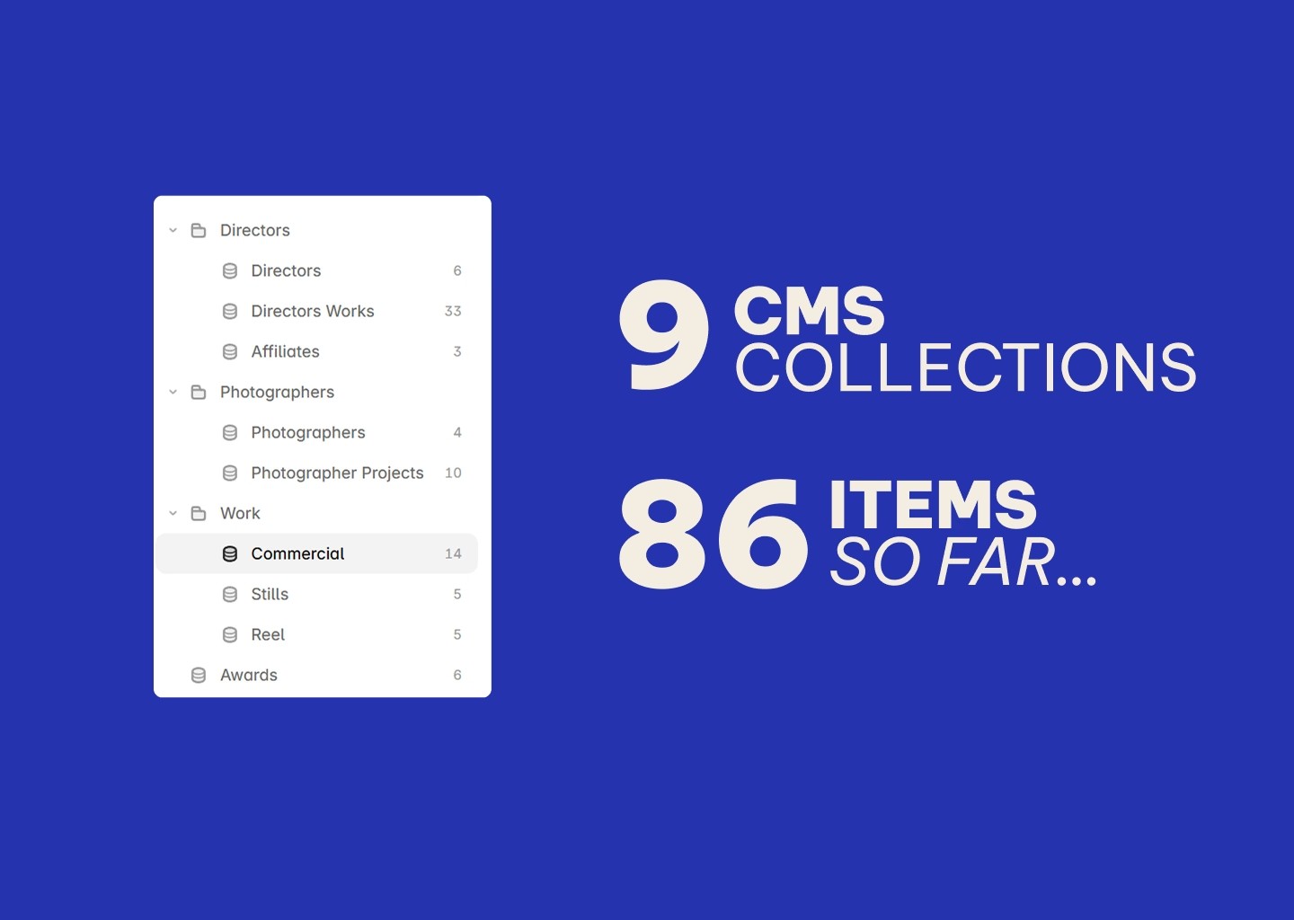 Framer CMS collection structure for the Workshop Film Company website