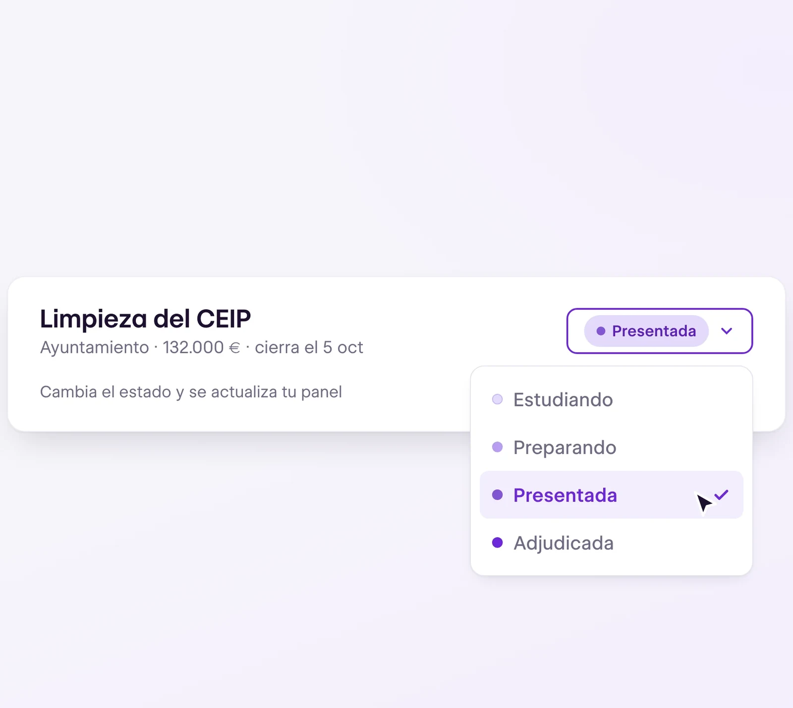 Cambio de estado de una licitación de Preparando a Presentada