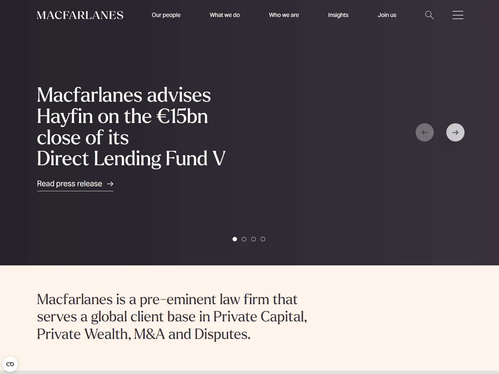 Macfarlanes website design, law firm example