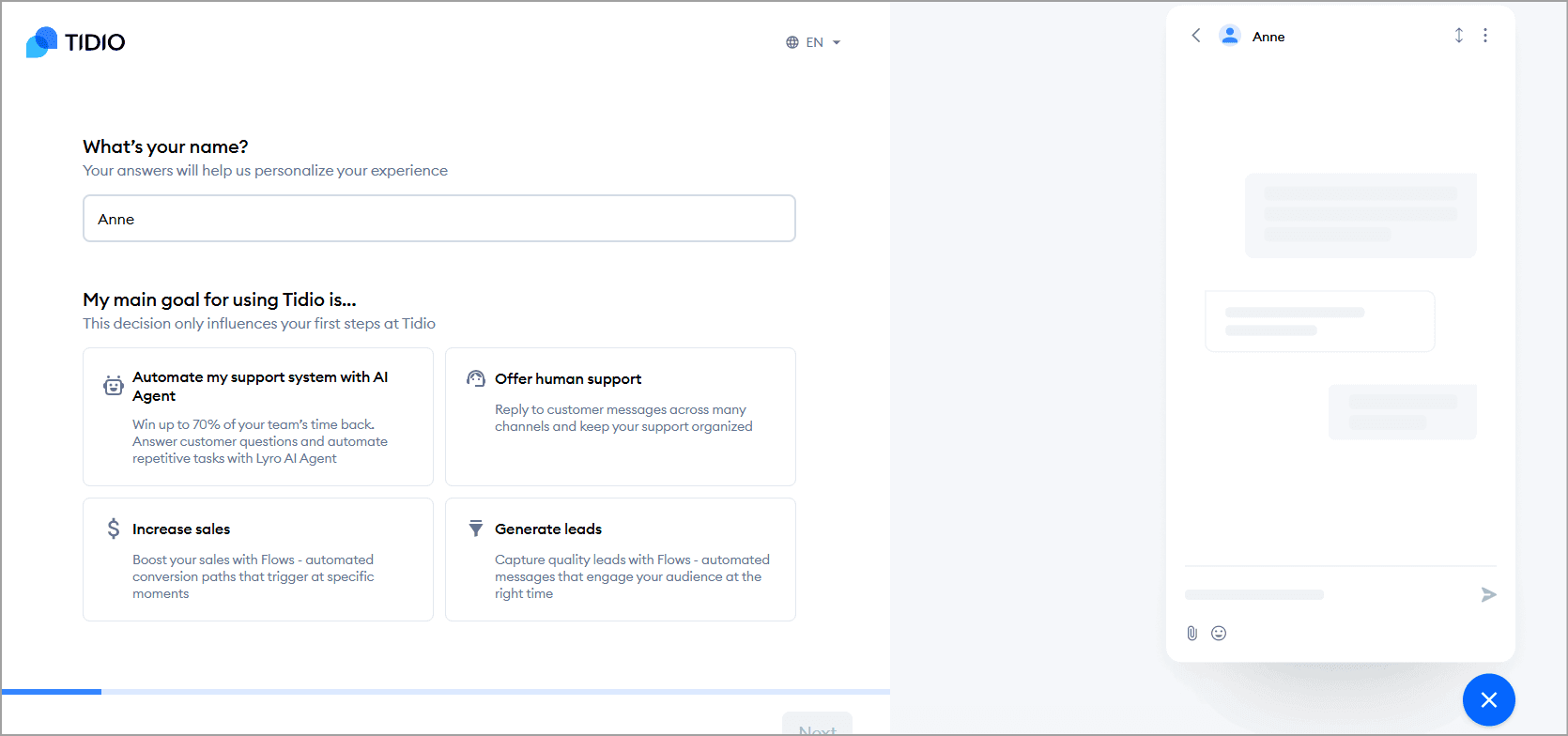 create tidio account