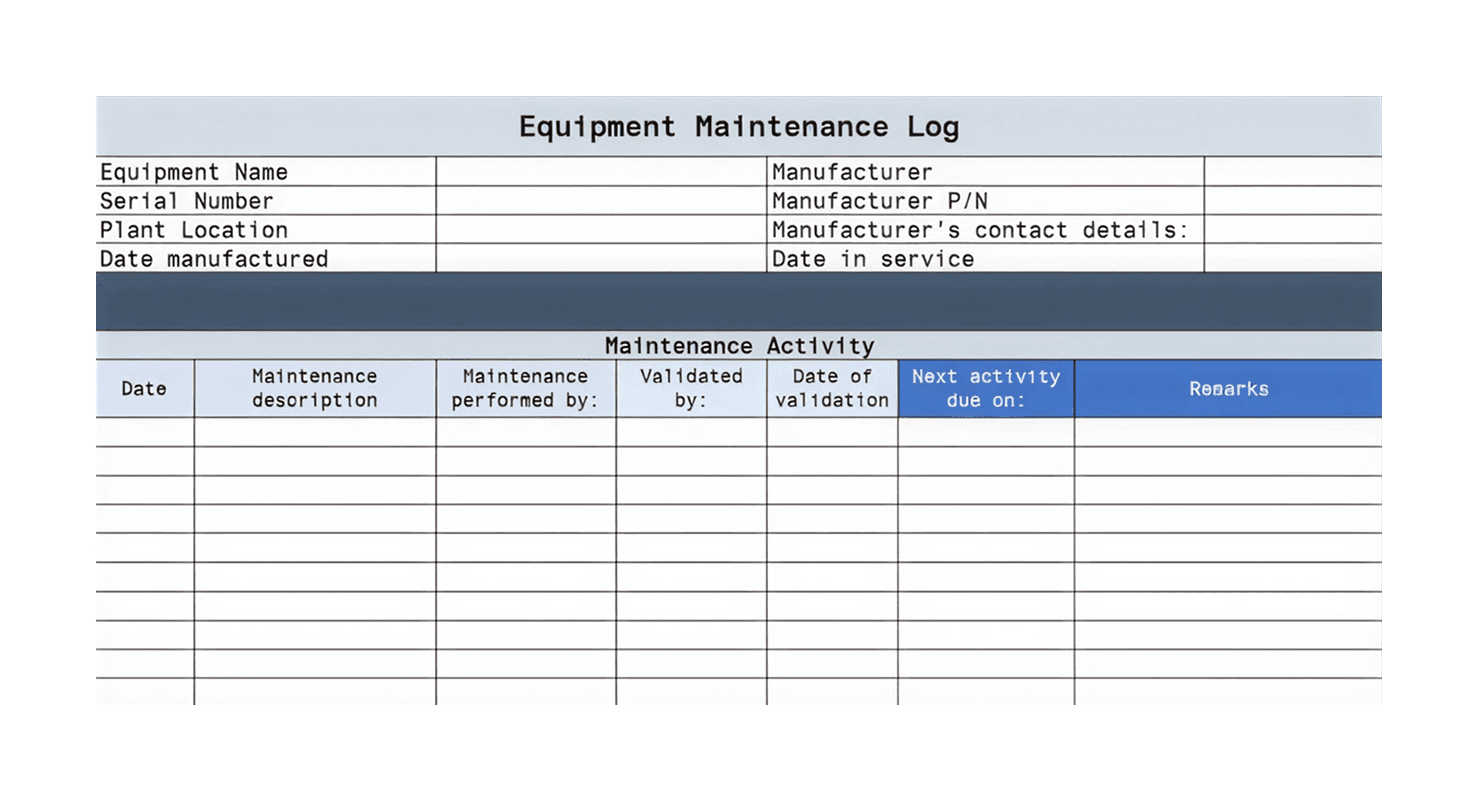 Maintenance log example
