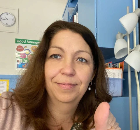 A photo of woman in red