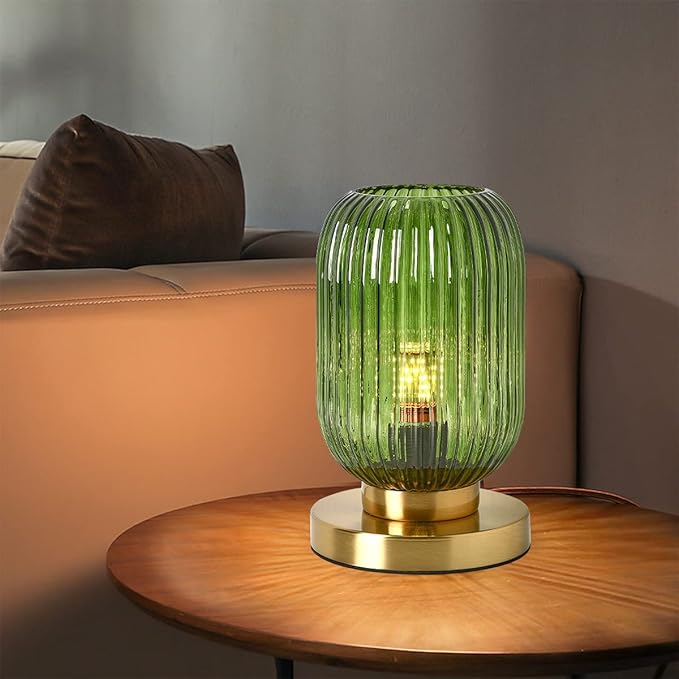 Stylish ribbed glass table lamp that enhances home decor with its premium build and aesthetic.