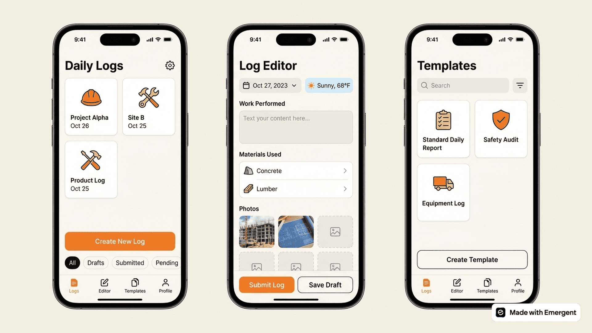 Construction Daily Log App Made With Emergent