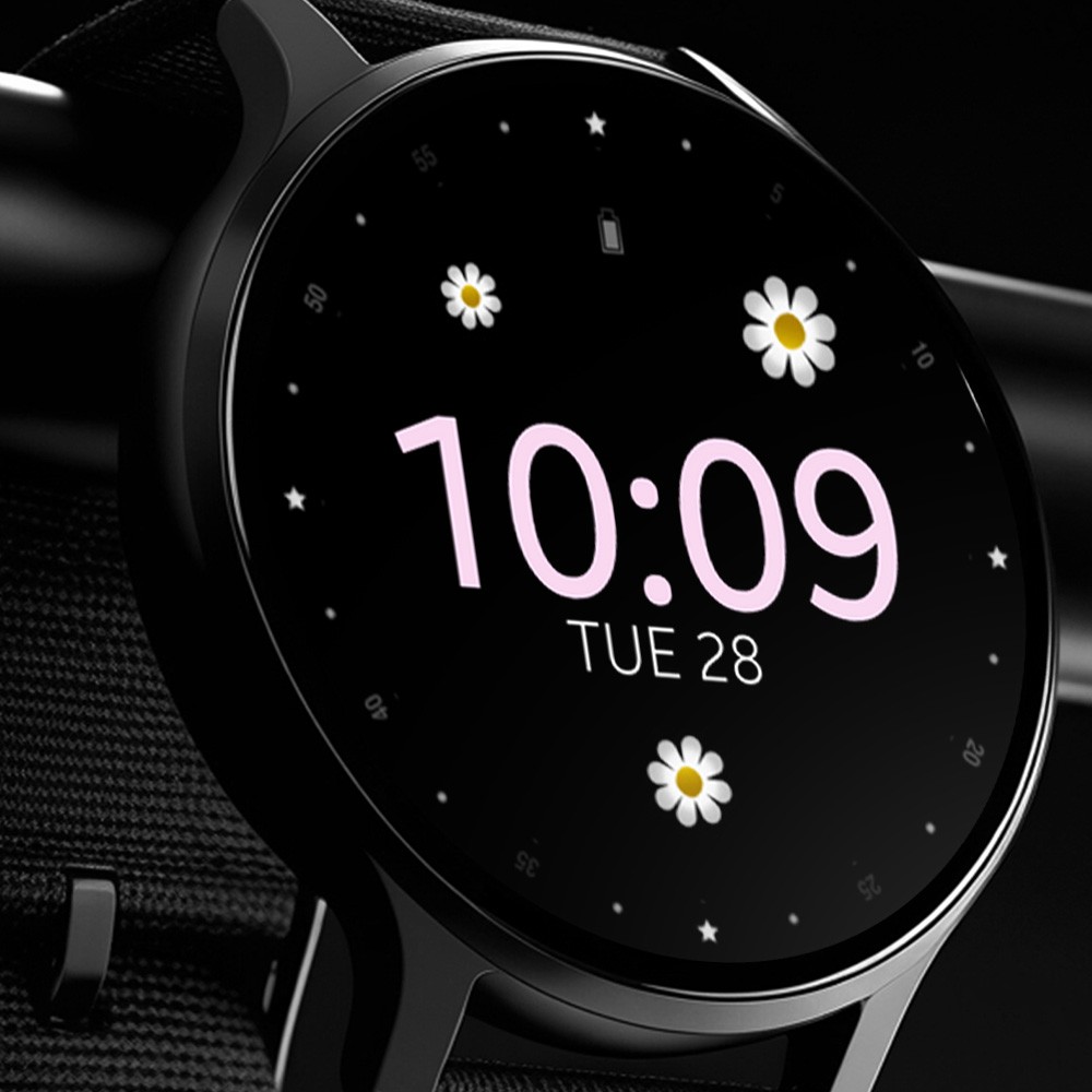Modern Wear OS smartwatch displaying a digital watch face