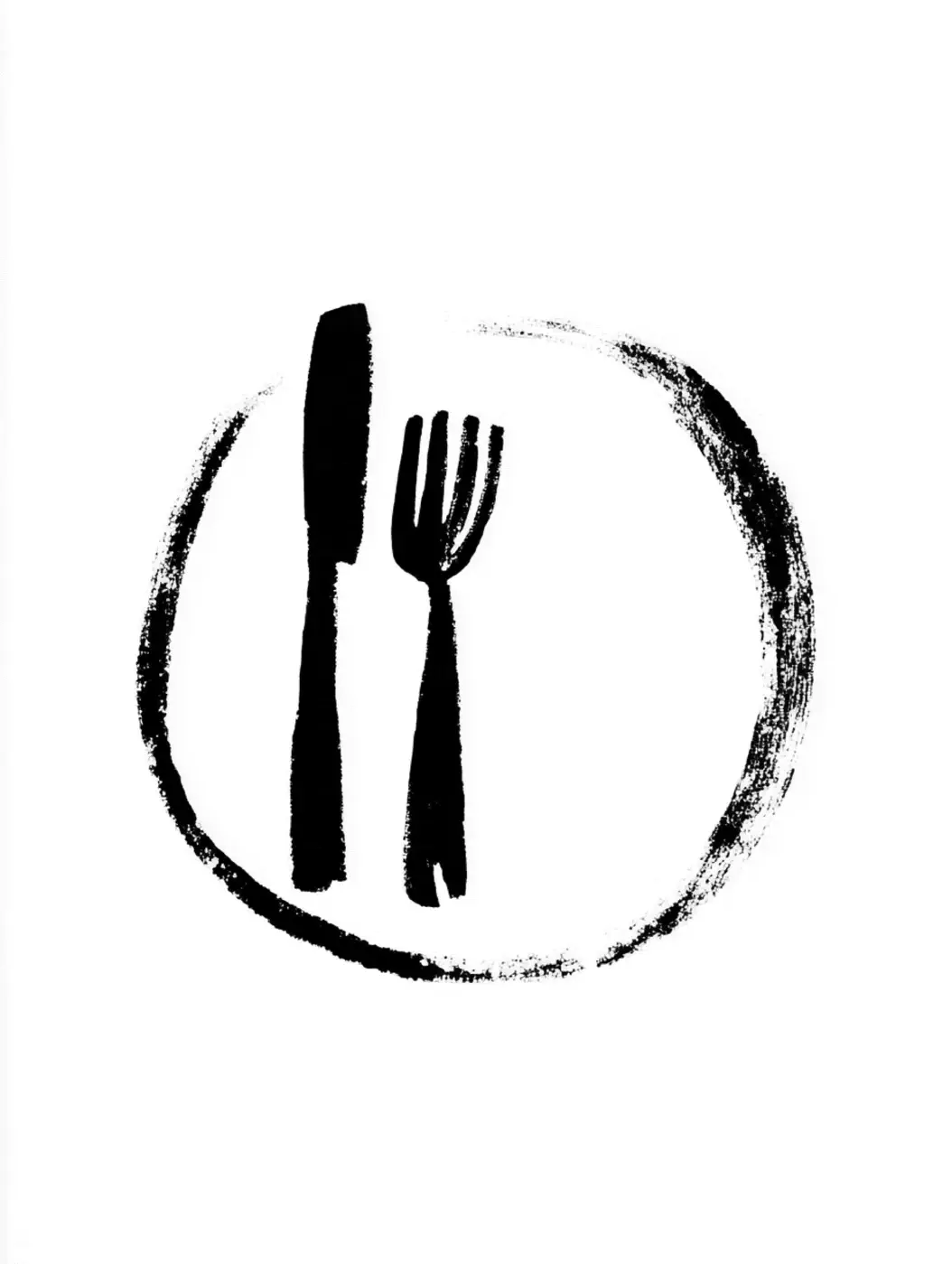 Black illustration of a plate and cutlery